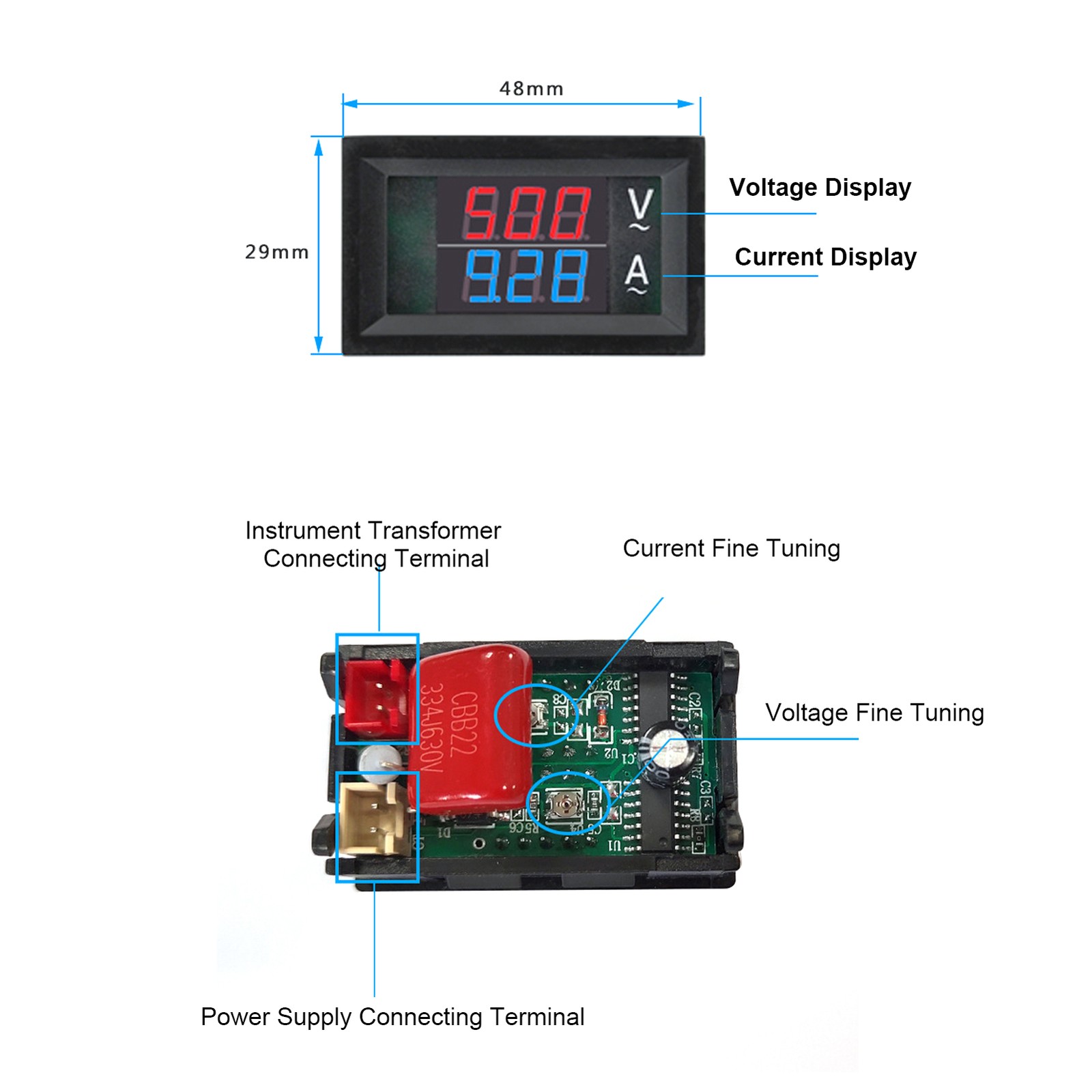 Digital Double Color LED Voltmeter Ammeter Voltage Current Indicator