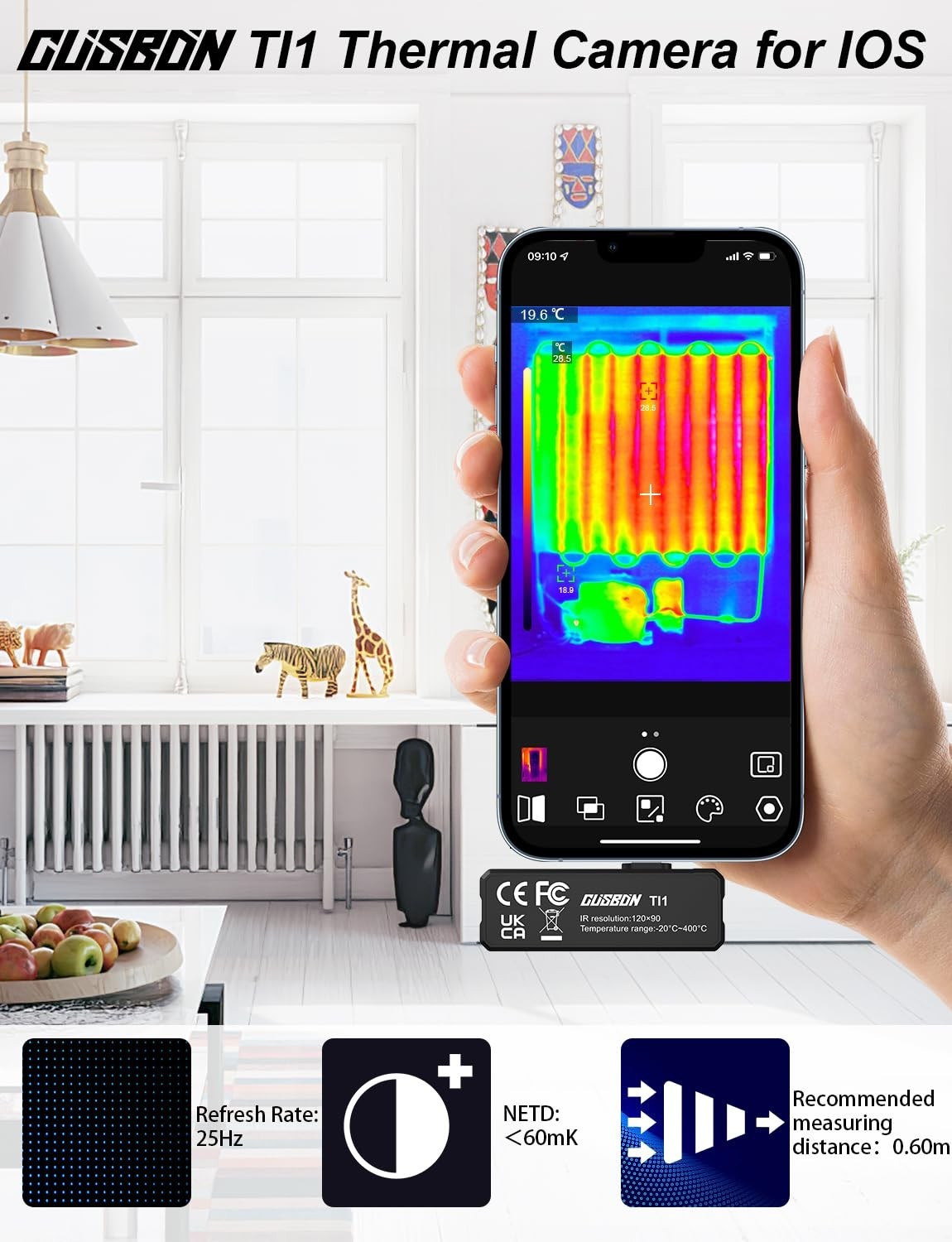 Thermal Imaging Camera Android and iOS 120 x 90 IR -20 °C – 400 °C Temperature