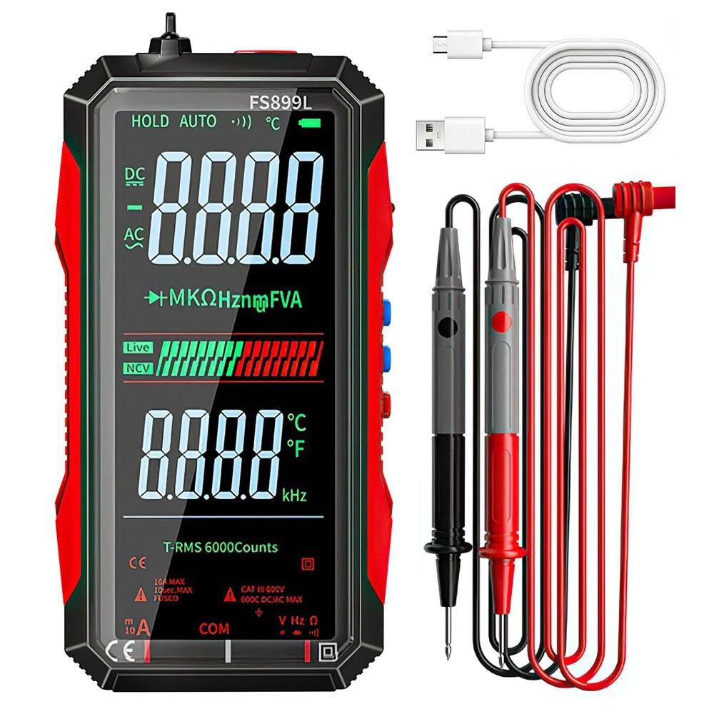 FS899L Digital Multimeter with Color Screen & Storage Case, USB C Rechargeable