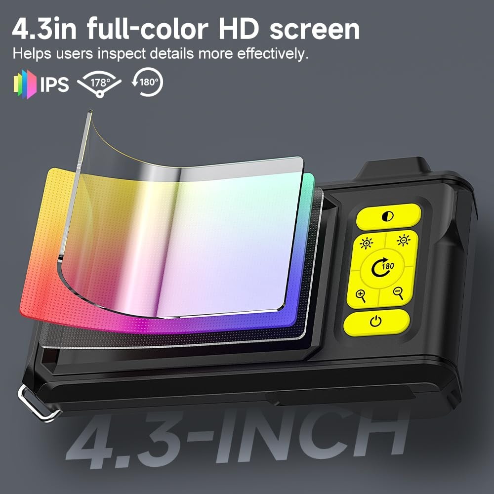 4.3-Inch HD Inspection Camera with Detachable 16.4ft Cable & 8 Adjustable LEDs