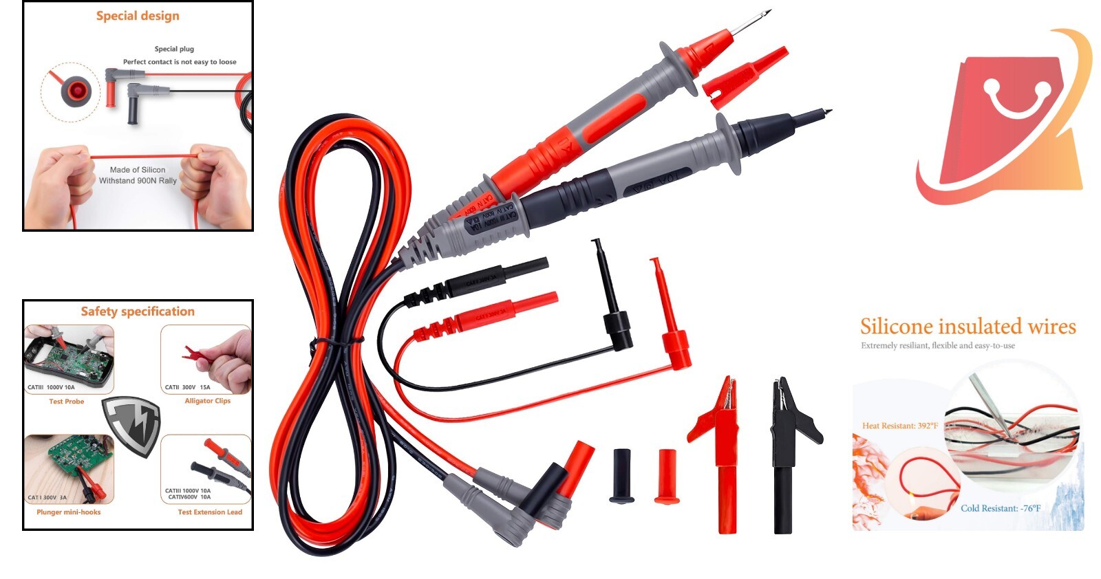 9PCS High-Quality Silicone Leads Kit for Fluke, AstroAI, INNOVA Multimeters