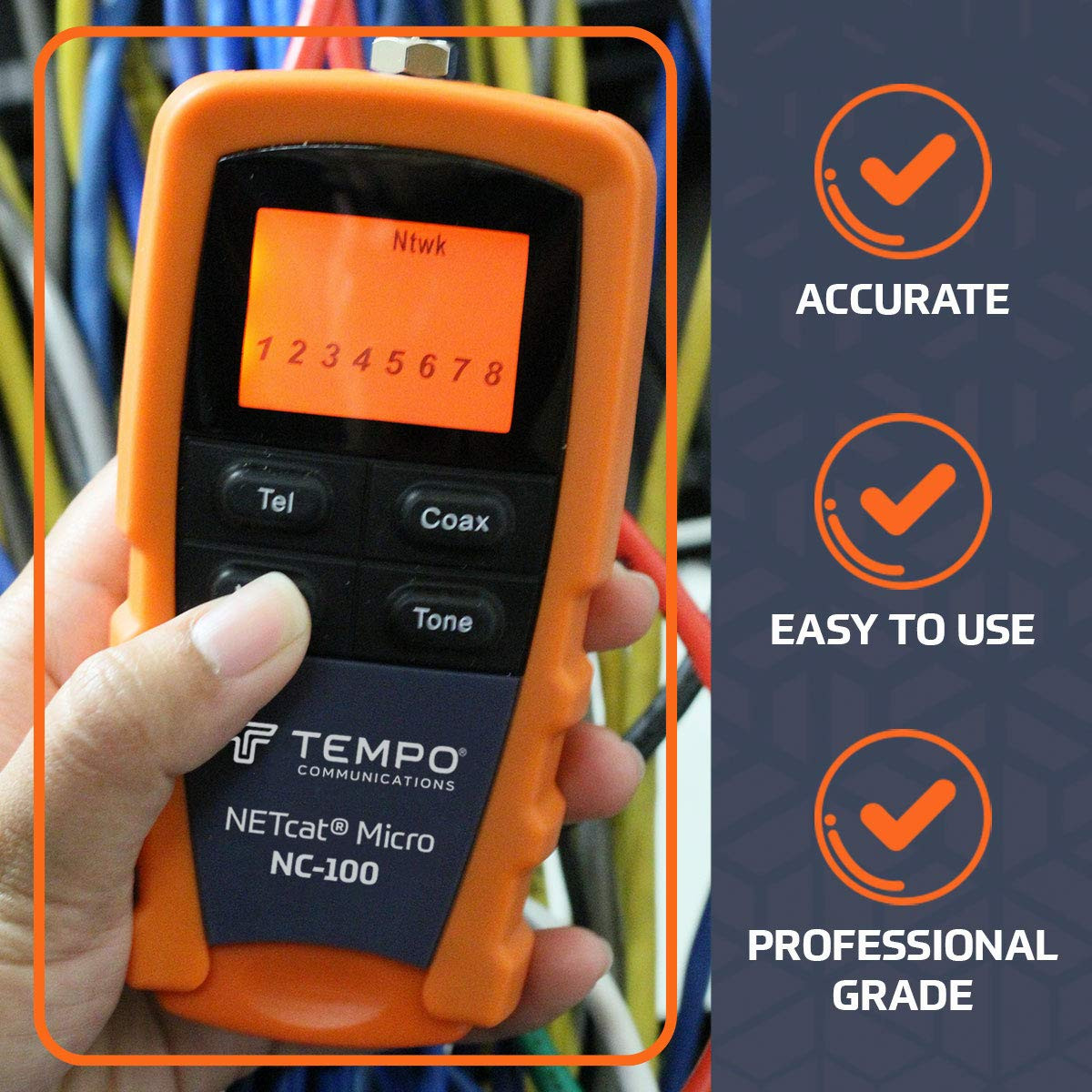 NC-100 Pro Wiring Tester for Twisted Pair & Coaxial Cable Diagnostics
