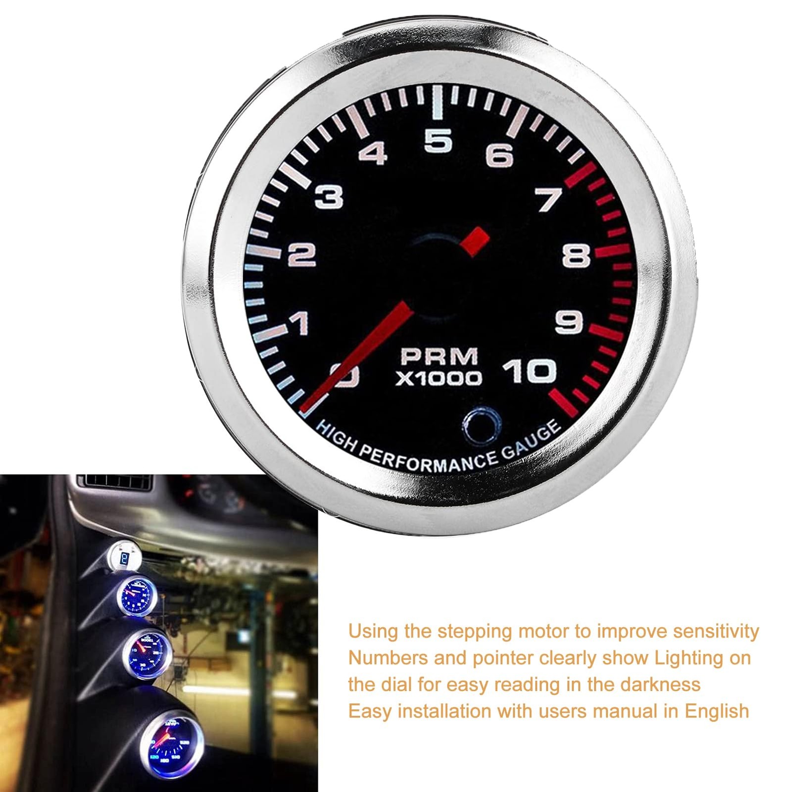 Universal Tachometer, 2in 10,000 RPM 7 Colors LED Shift Light Tachometer Gaug…