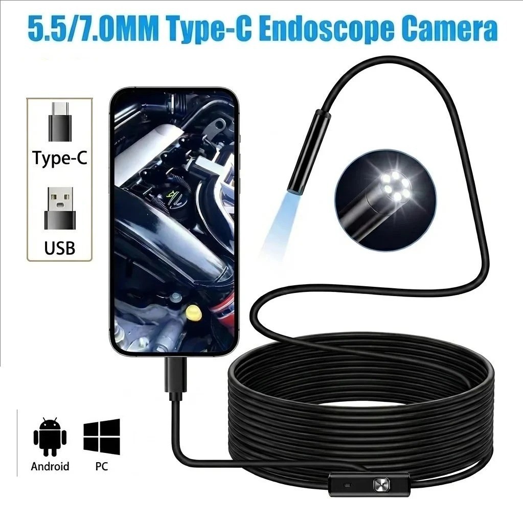 USB C Endoscope Camera 5.5/7mm 6 LED Borescope Inspection Camera for Android PC