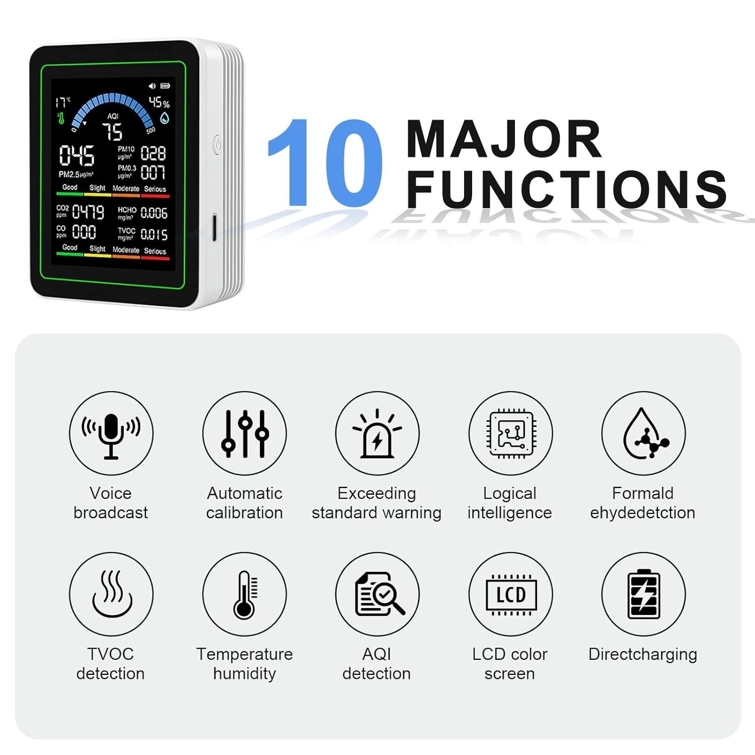 MT13 10-in-1 Indoor Air Quality Monitor, Real-time AQI Tester