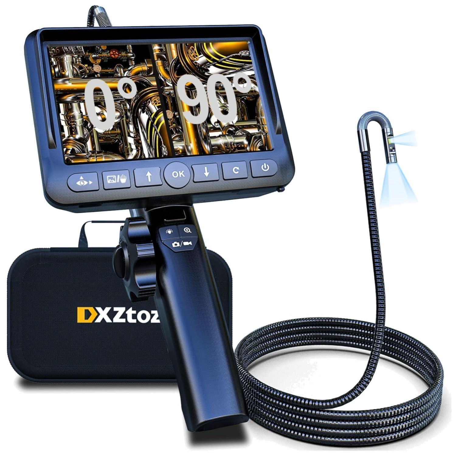 Dual-Lens Articulating Borescope with Light 5FT