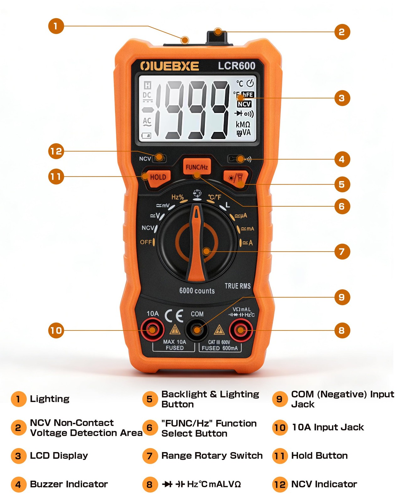 OIUEBXE LCR600 Fast Testing Digital Multimeter with Inductance Meter, orange