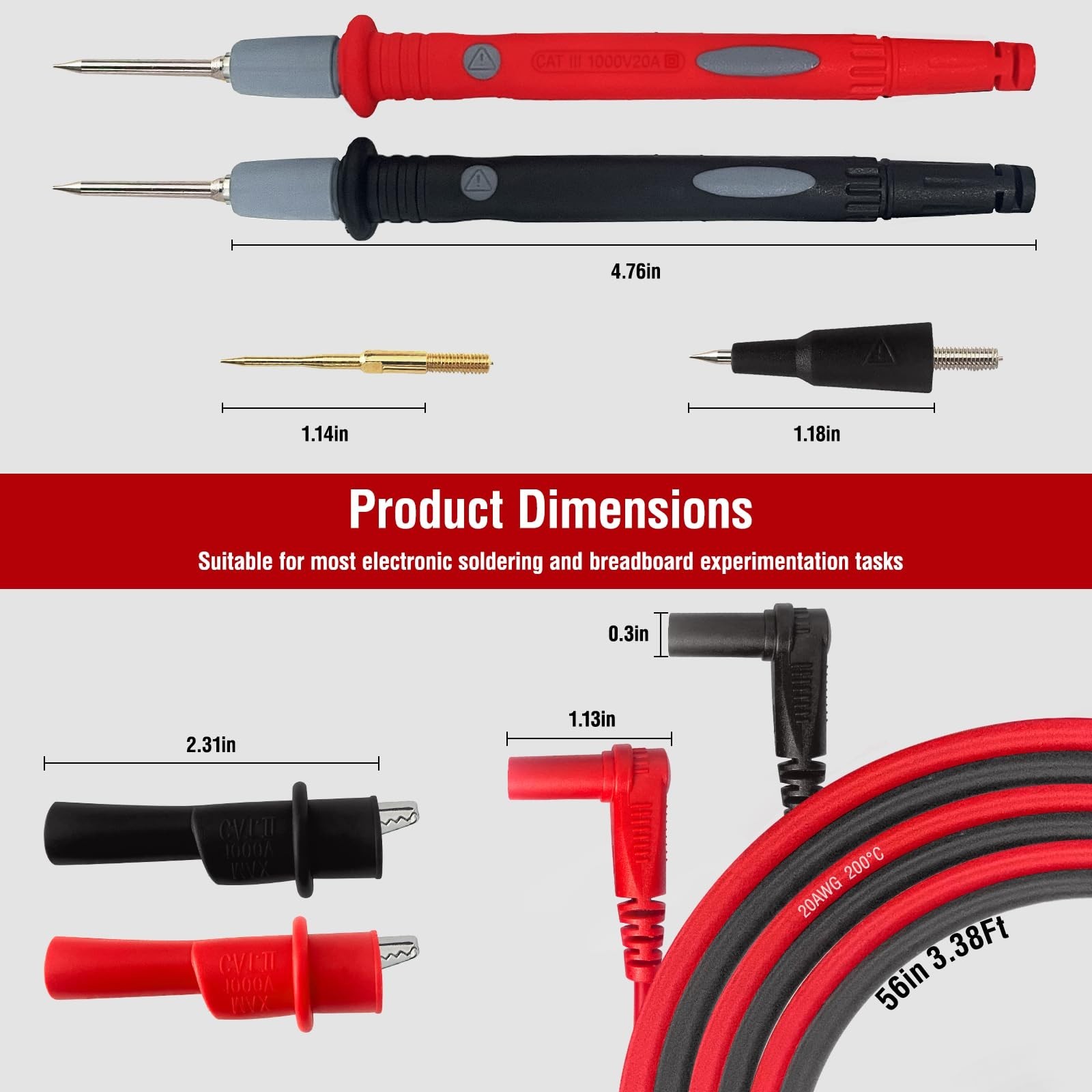 Multimeter Test Leads Kit 1000V 20A Silicone Extra Long Probes Universal Fit NEW
