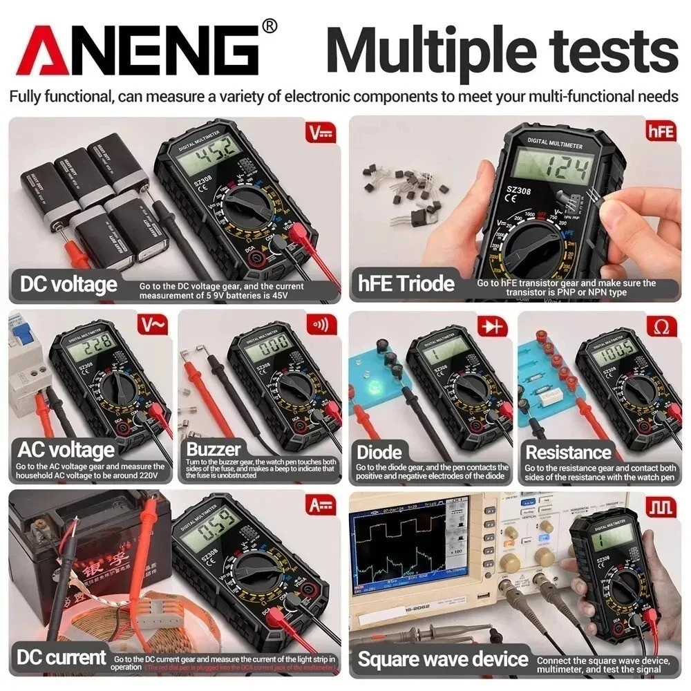Digital Multimeter LCD Voltmeter Ammeter Ohmmeter Volt AC DC Tester Leads Meter
