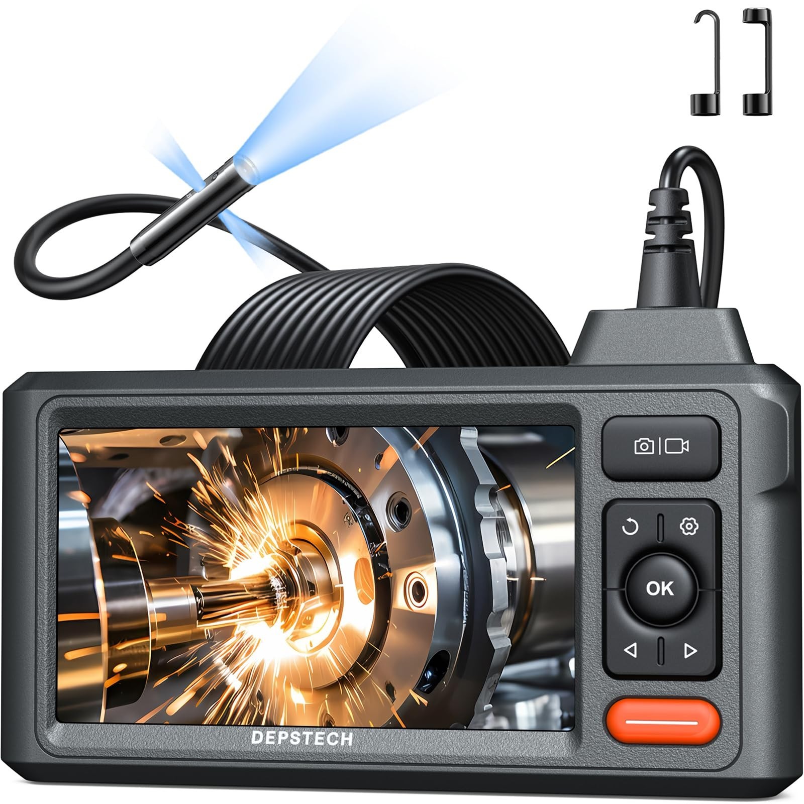 1080P Waterproof Endoscope Camera with Triple Lens & 5″ IPS Screen – 16.5FT Flex