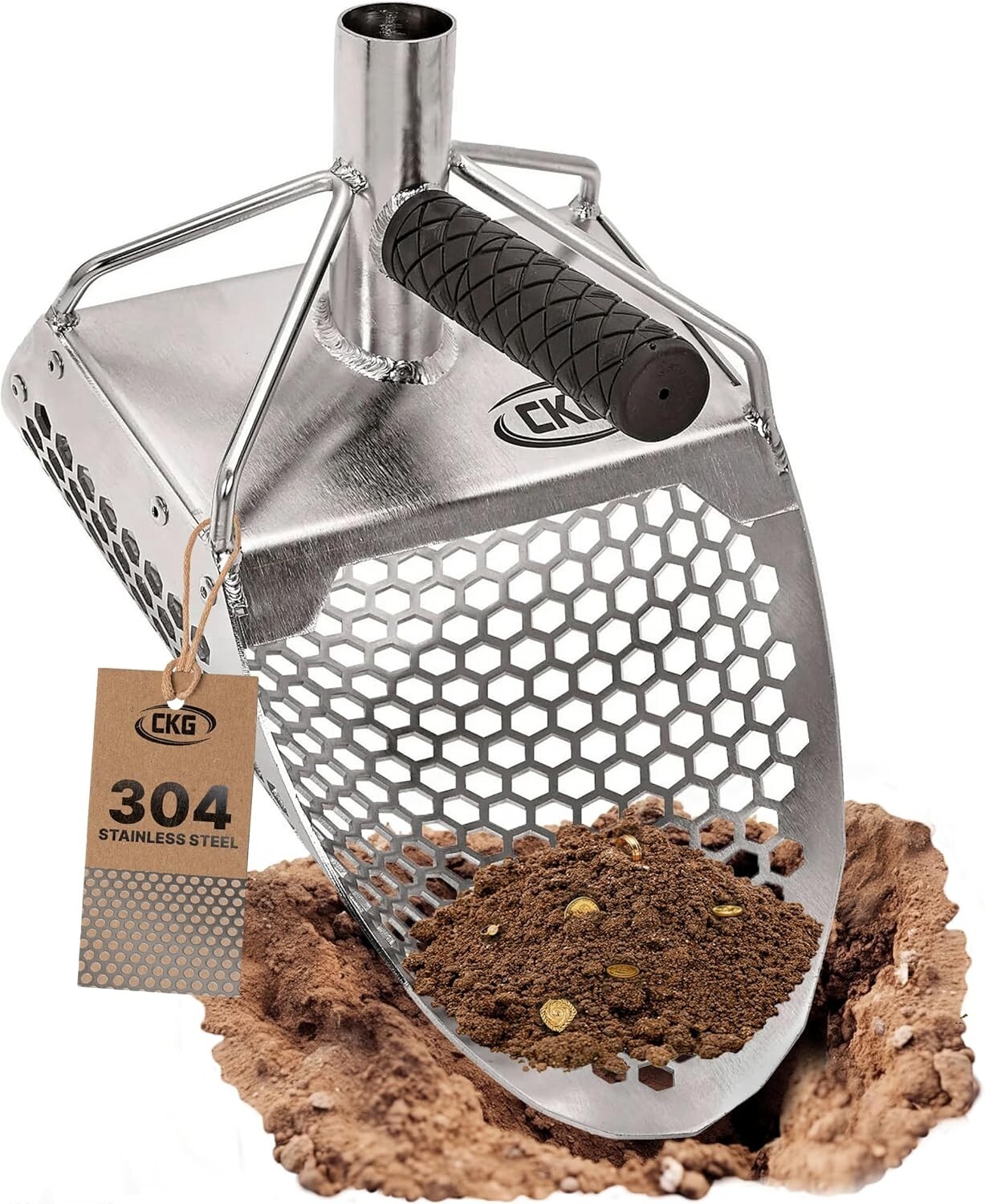 CKG Sand Scoop for Metal Detecting Sand Sifter Scoop Stainless Steel, 11×7 Model