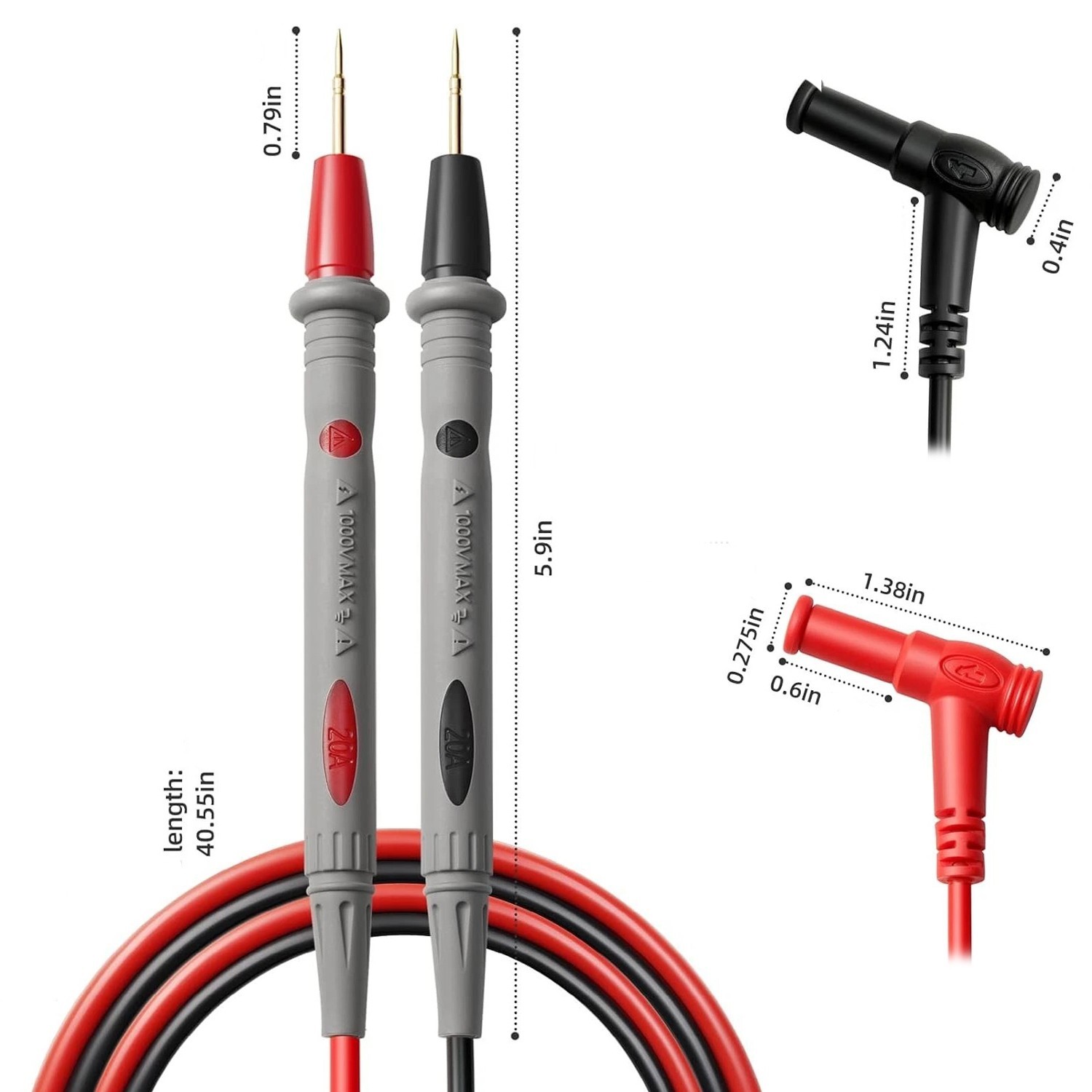 Ultra Sharp Multimeter Test Leads 1000V 20A Heavy Duty Red Black Probe Wire Kit