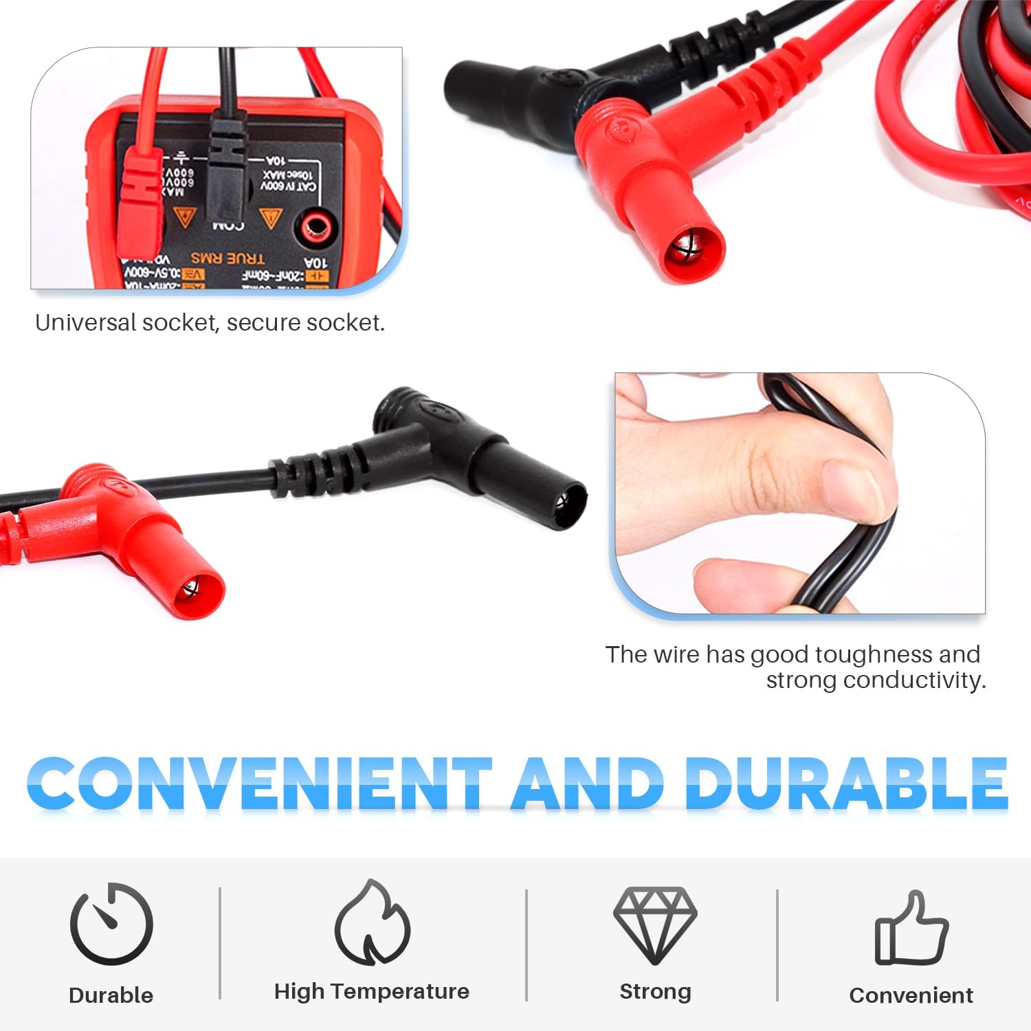 Thuchopy 1000V 20A Multimeter Leads, Probes, Volt Meter Small, Red