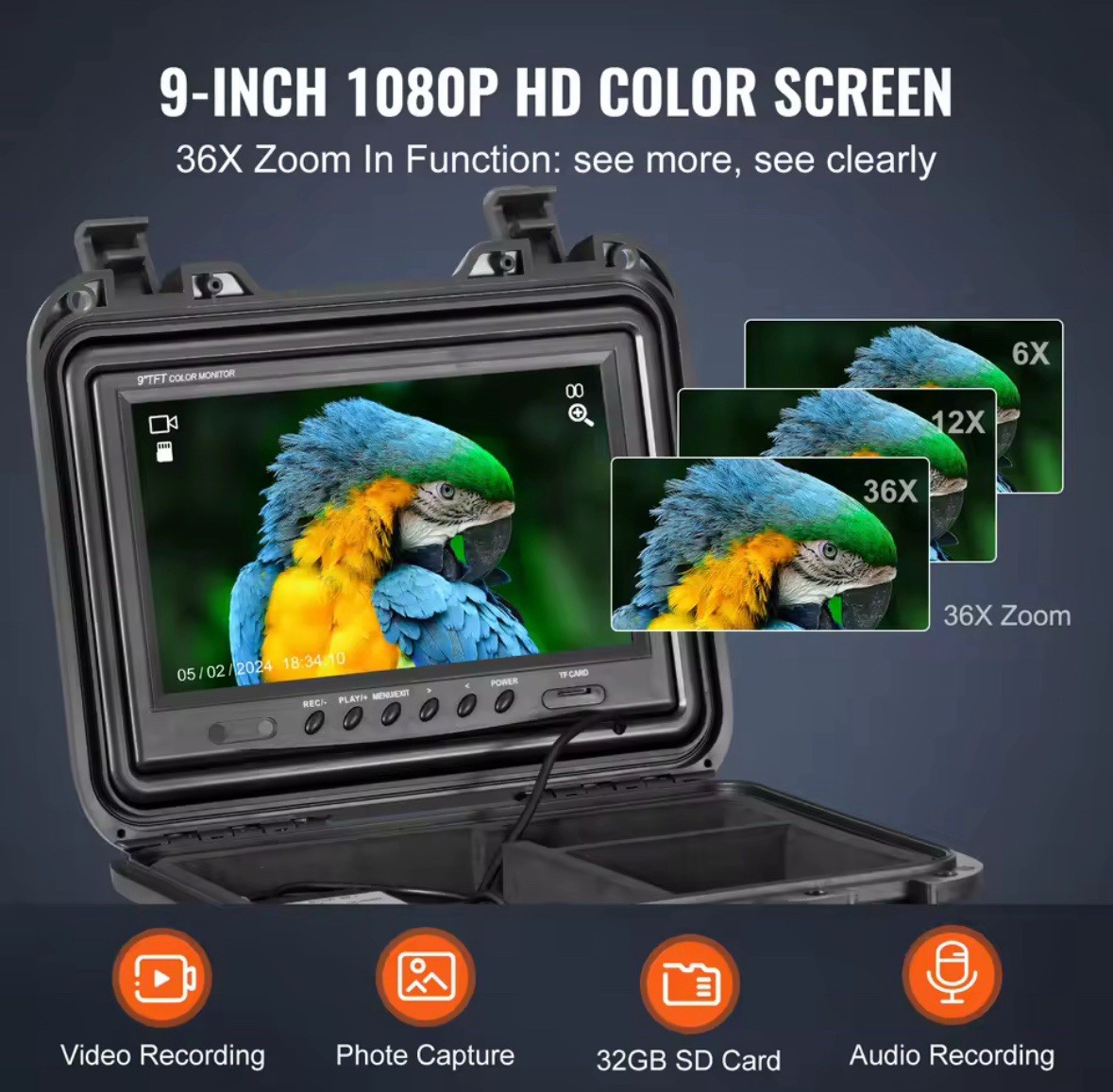 SucceBuy WP9608F Sewer Camera 98ft 0.9in 1080P 36X Zoom LED LCD