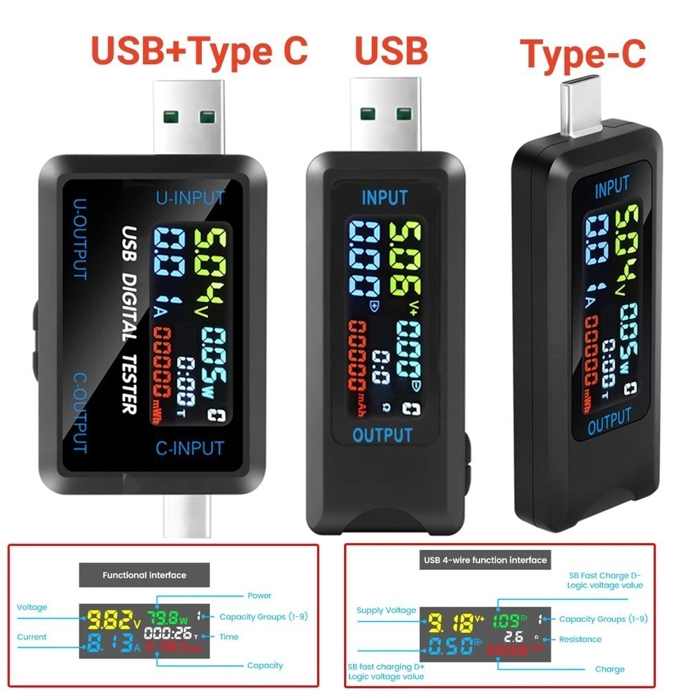 Digital Voltage Current Meter Power Capacity Tester USB Type-C Charger Detector
