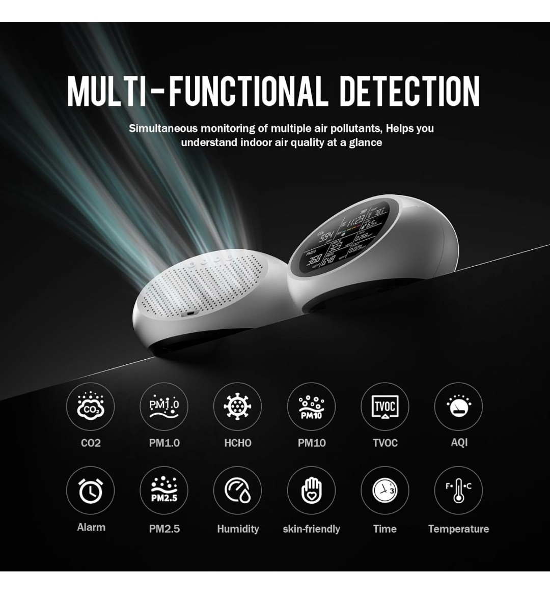 12 in 1 Air Quality Monitor Indoor- Portable Indoor Air Quality Meter for CO2, &