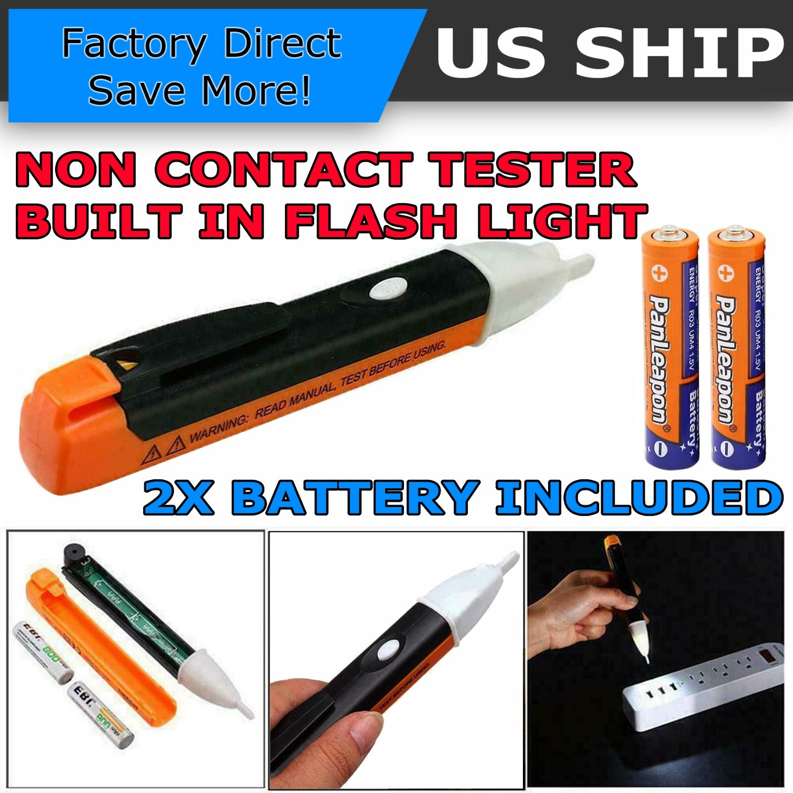 Voltage Electric Tester Volt Detector Test Pen AC DC Non-Contact Sensor 90-1000V