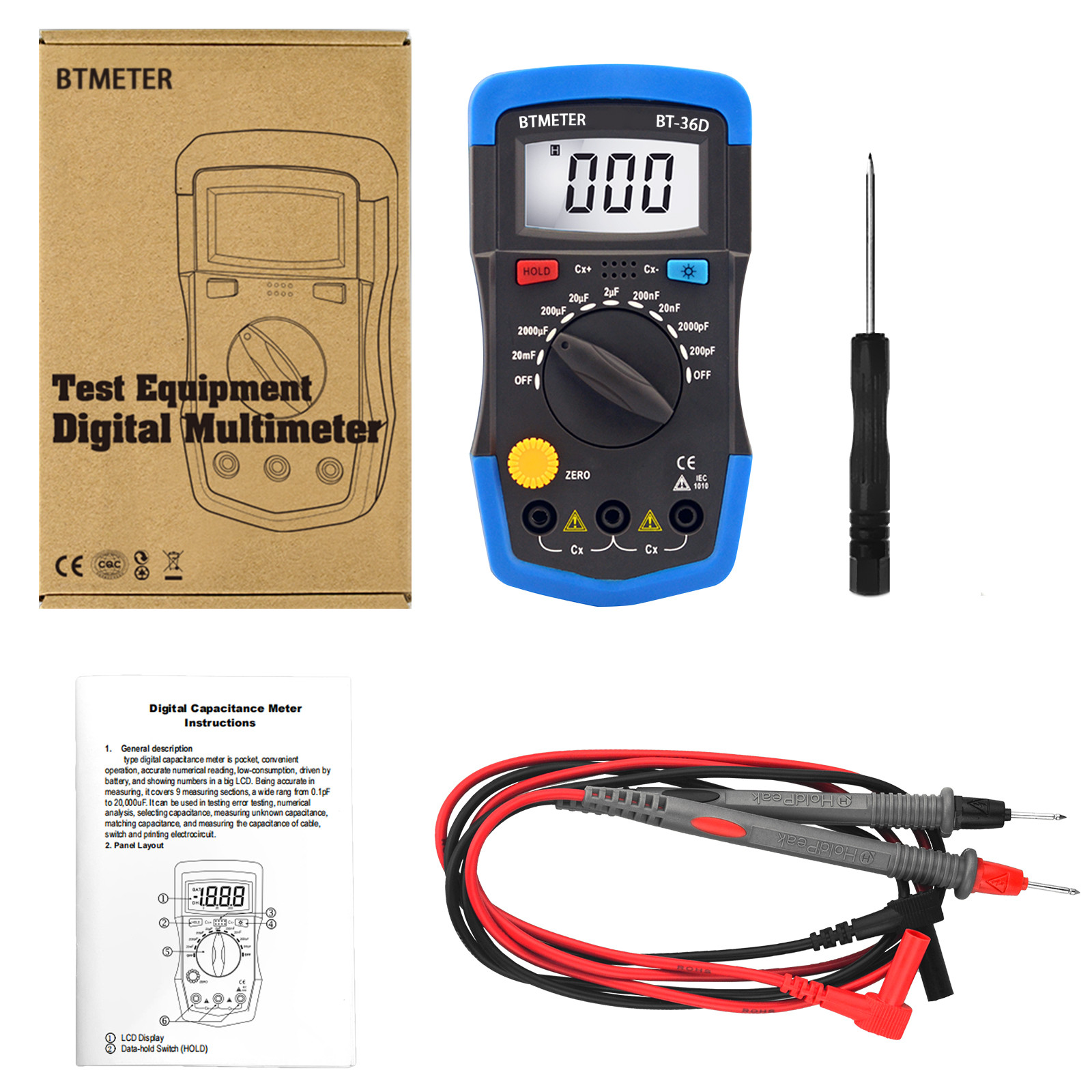 Handheld Capacitor Tester Multimeter Capacitance Meter 200pF-20mF Back Light