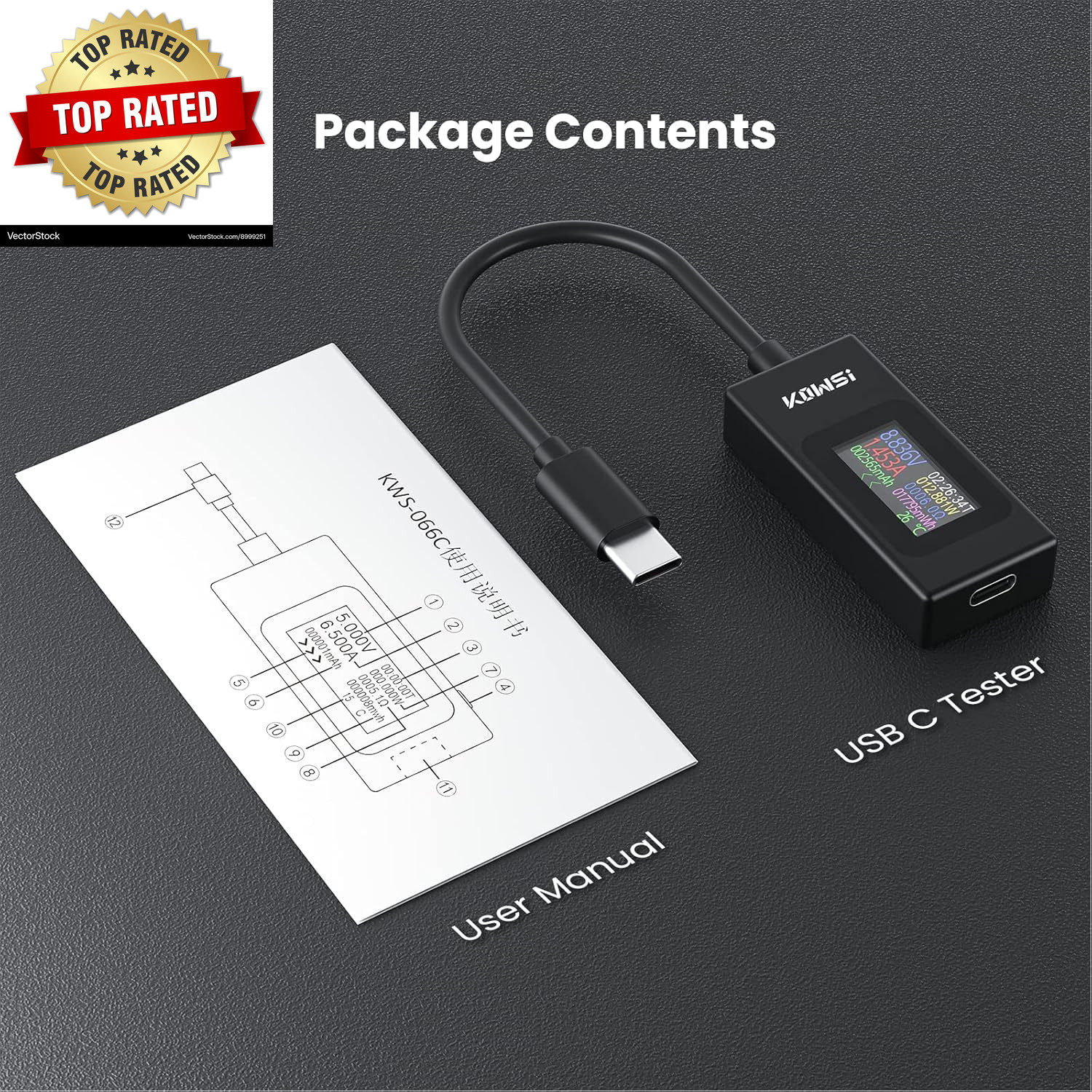 USB C Tester Power Meter 4-30V 0-6.5A Digital Multimeter, Type C Voltage