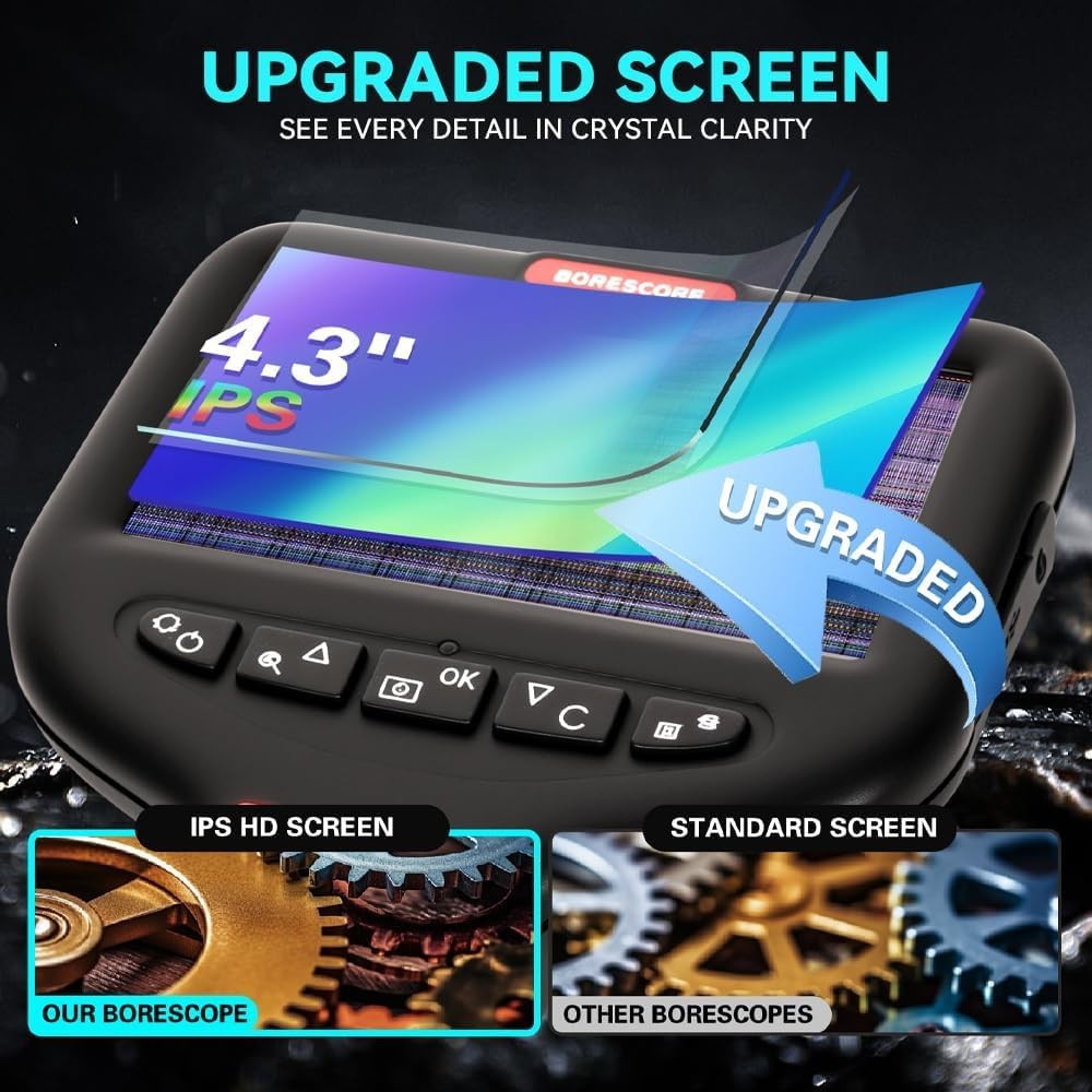 0.24 Inch Articulating Borescope Camera, 1080P HD, 4.3 Inch Display, With Light