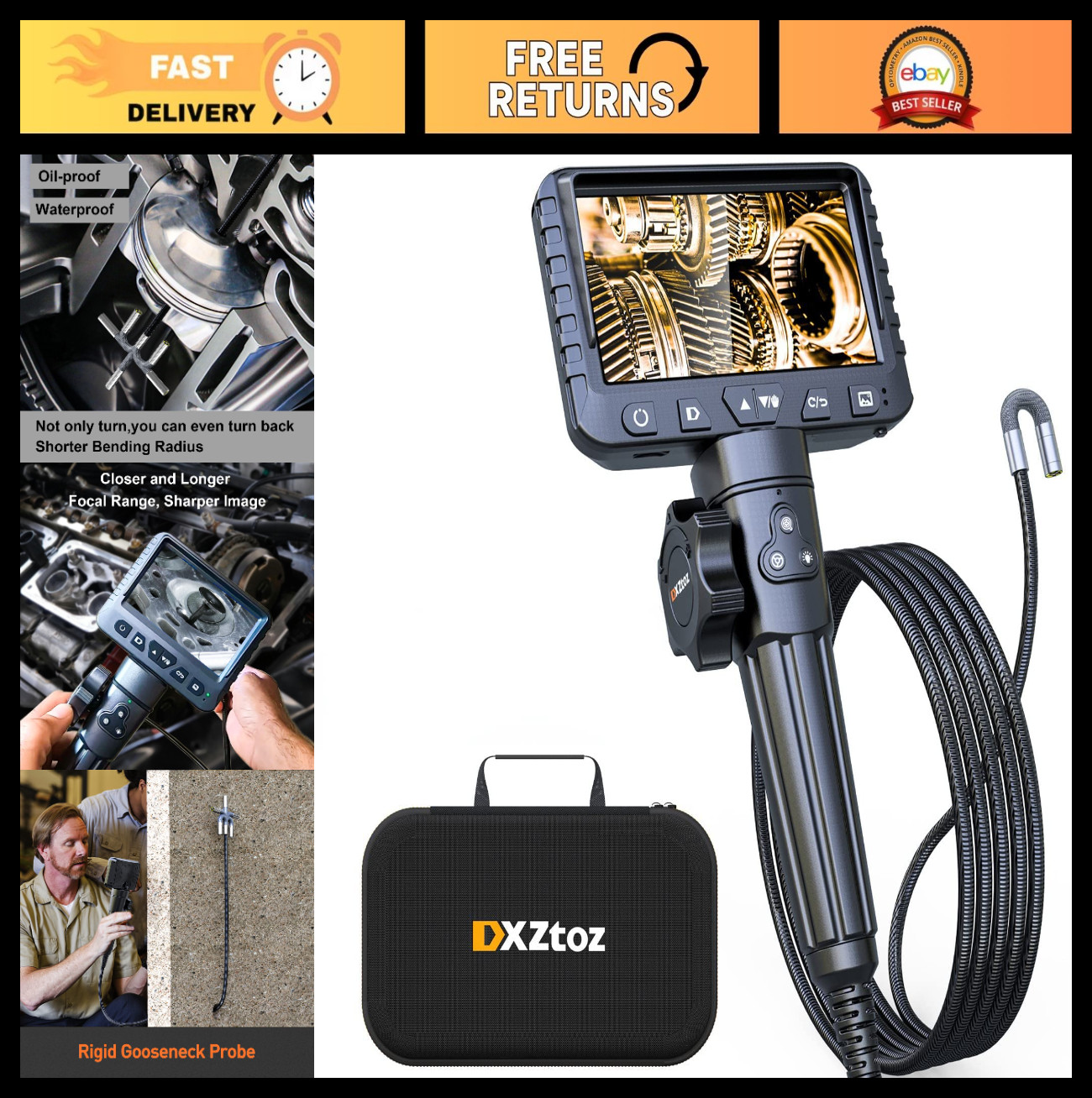 1080P Two-Way Articulating Borescope Inspection Camera, 5.5FT Flexible Probe for
