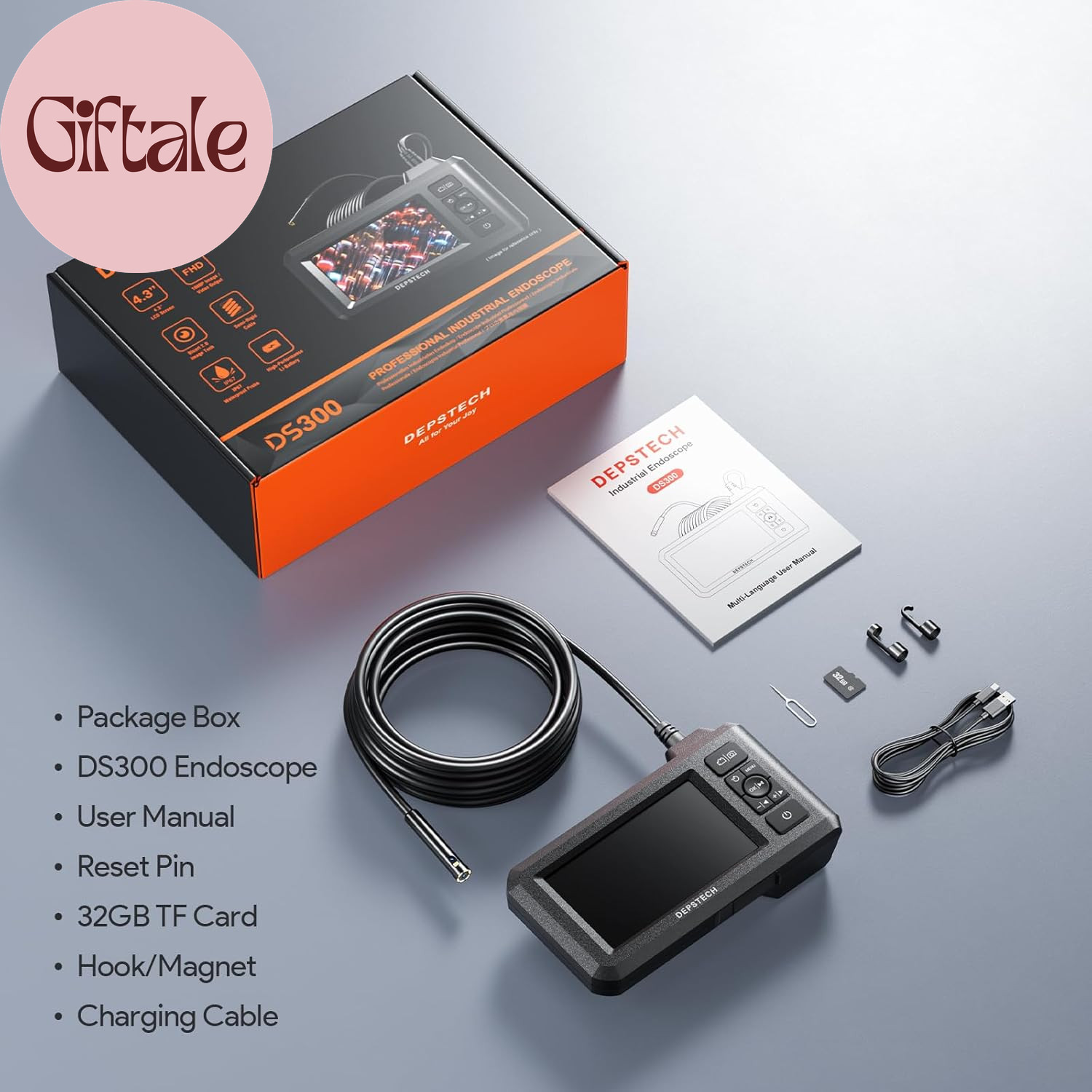 Dual Lens Industrial Endoscope, 1080P Digital Borescope Inspection Camera, 7.9Mm