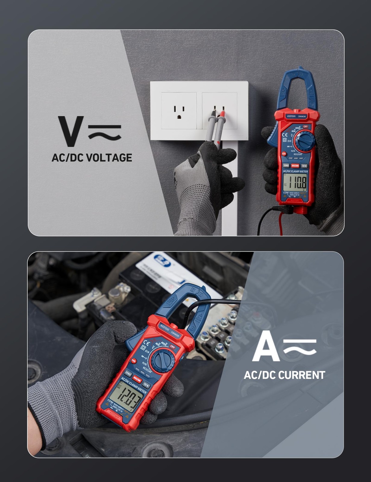 AstroAI Digital Clamp Meter Multimeter 4000 Counts 4000 Counts, Blue