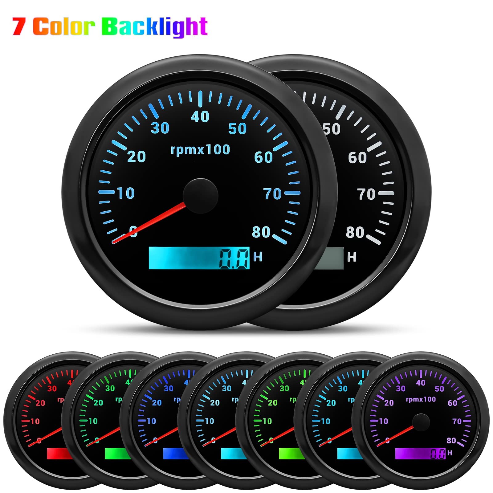 6 Gauge Marine Boat Set GPS Speedometer Tachometer Fuel Volt Oil Water Temp