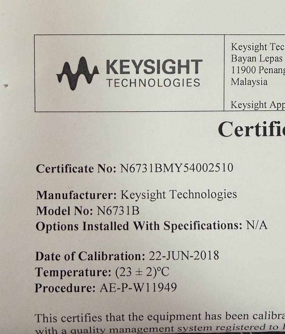 Keysight Technologies N6731B DC Power Supply Module 20V 5A 100W SMPS 1CH