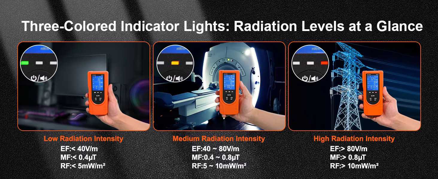 3-in-1 EMF Meter 5Hz-3.5GHz Rechargeable LCD EMF Radiation Tester Handheld Scans