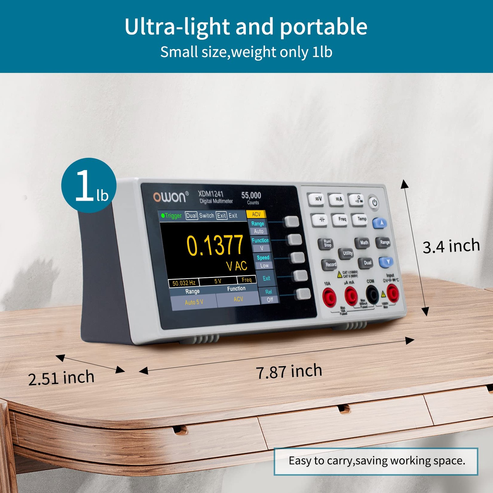 OWON XDM1241 Digital Multimeter,3.5in Desktop Multimeters, 2.5 liters, Black