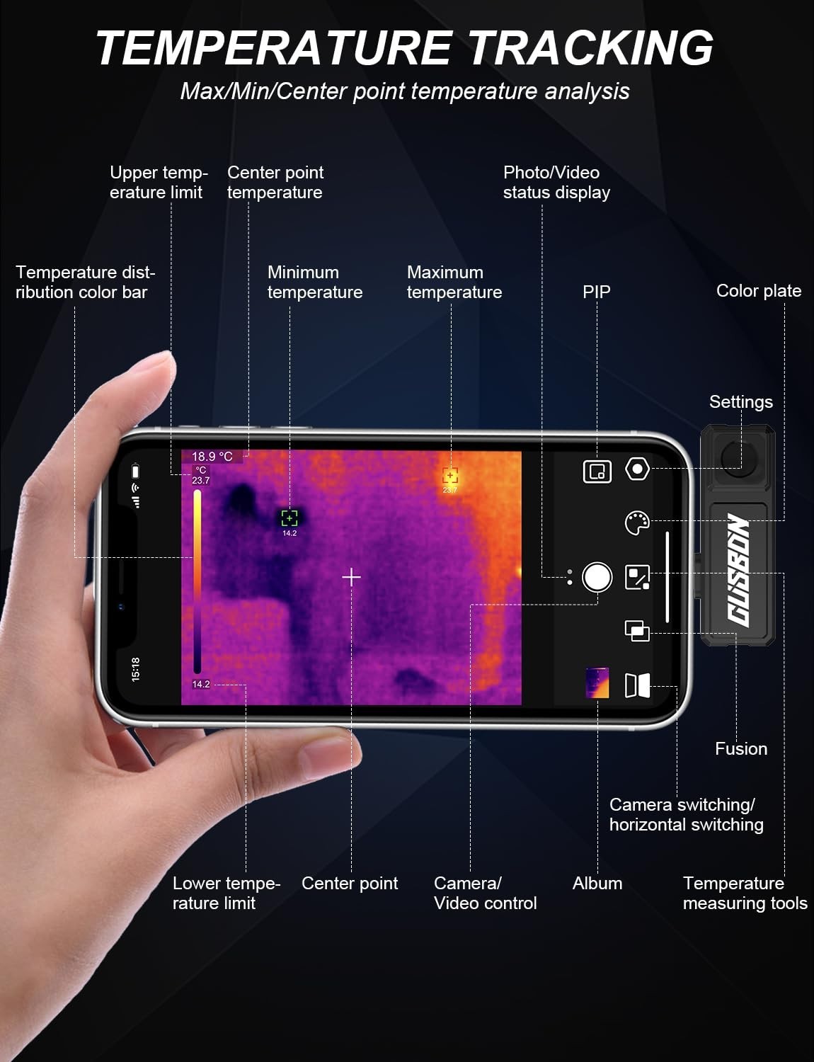 Thermal Imaging Camera Android and iOS 120 x 90 IR -20 °C – 400 °C Temperature