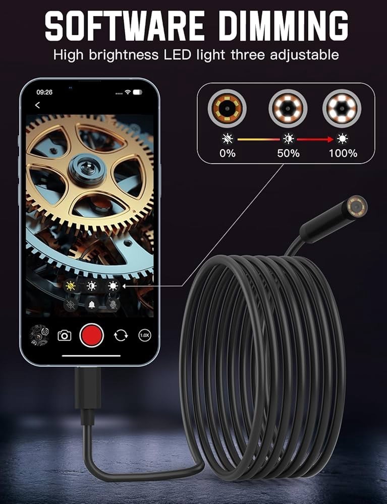 Endoscope Camera with Light 1920P HD Android and iOS 8 LED 6FT Semi-Rigid Snake