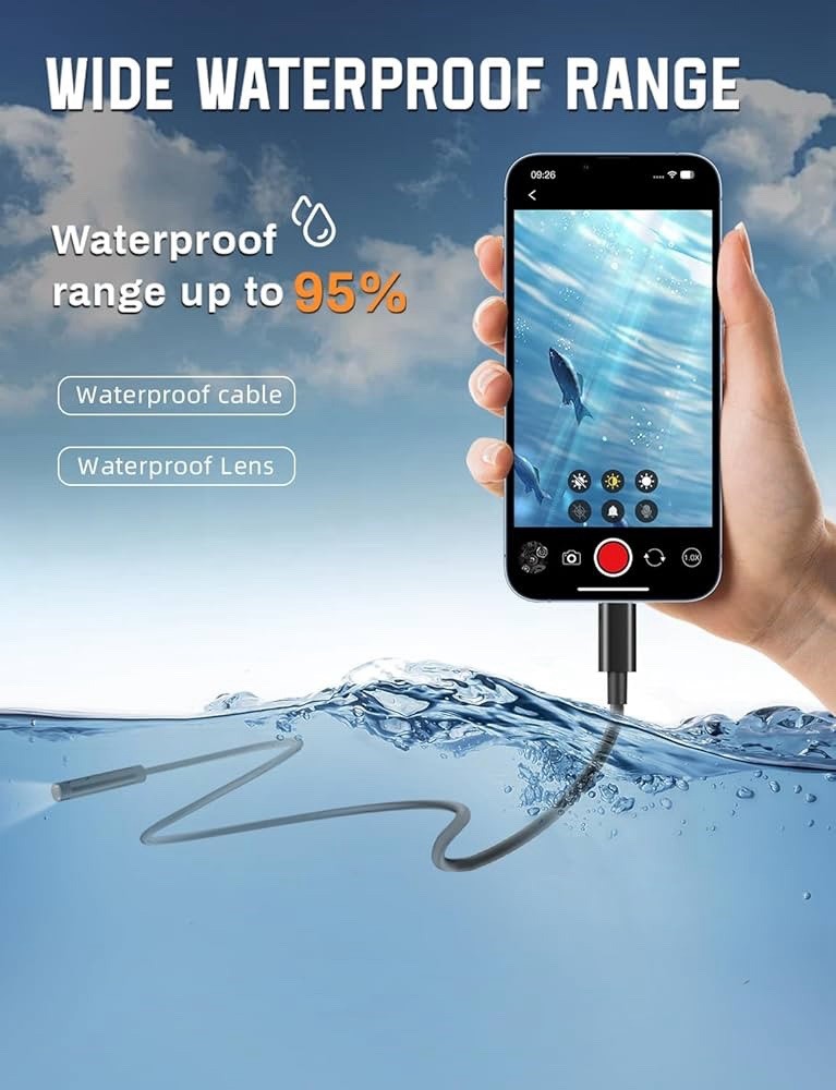 Endoscope Camera with Light 1920P HD Android and iOS 8 LED 6FT Semi-Rigid Snake