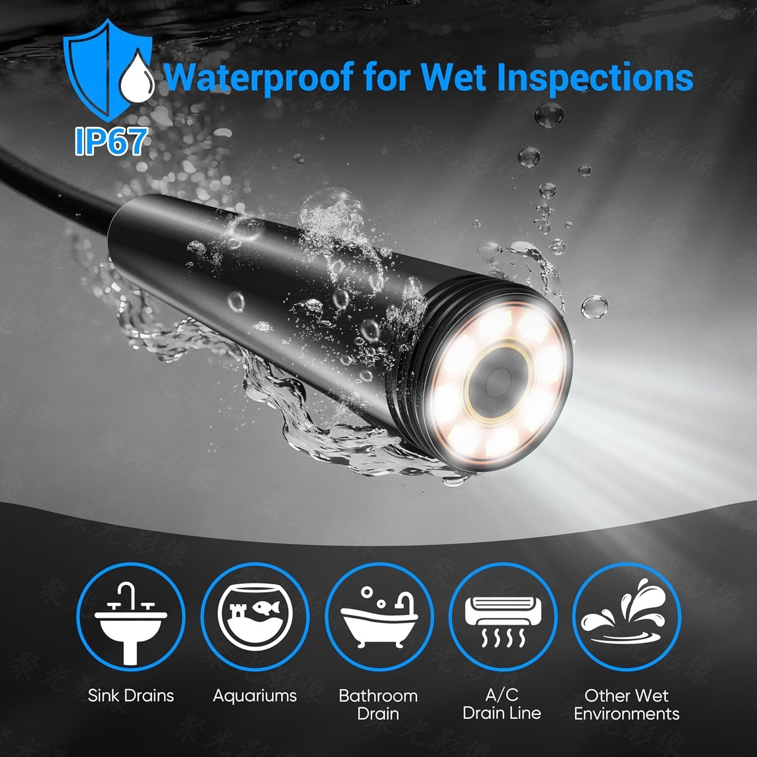 Endoscope Camera, 1920P HD, 16.4ft Semi-Rigid Cable, 8 LED, IP67 Waterproof