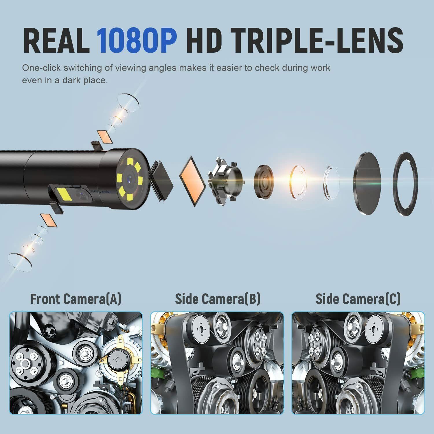 1080P HD 11FT Industrial Endoscope 4.3”Screen Borescope Inspection Snake Camera