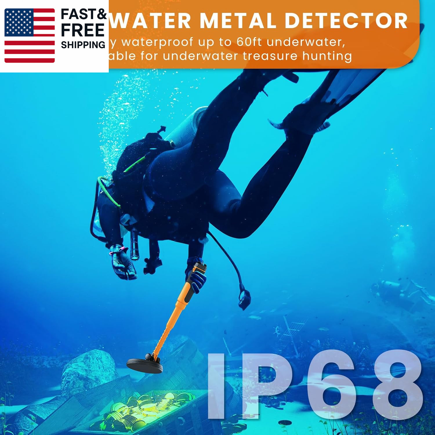 Professional Underwater Metal Detector with IP68 Waterproof Rating, 1600Mah Rech