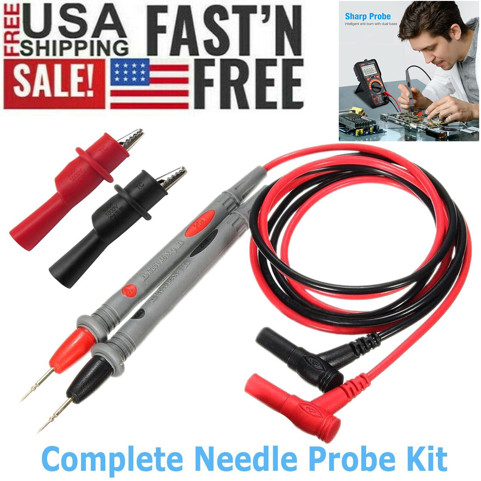 Multimeter Test Leads for Fluke Meter Electrical Alligator Clip Probes 1000V 20A