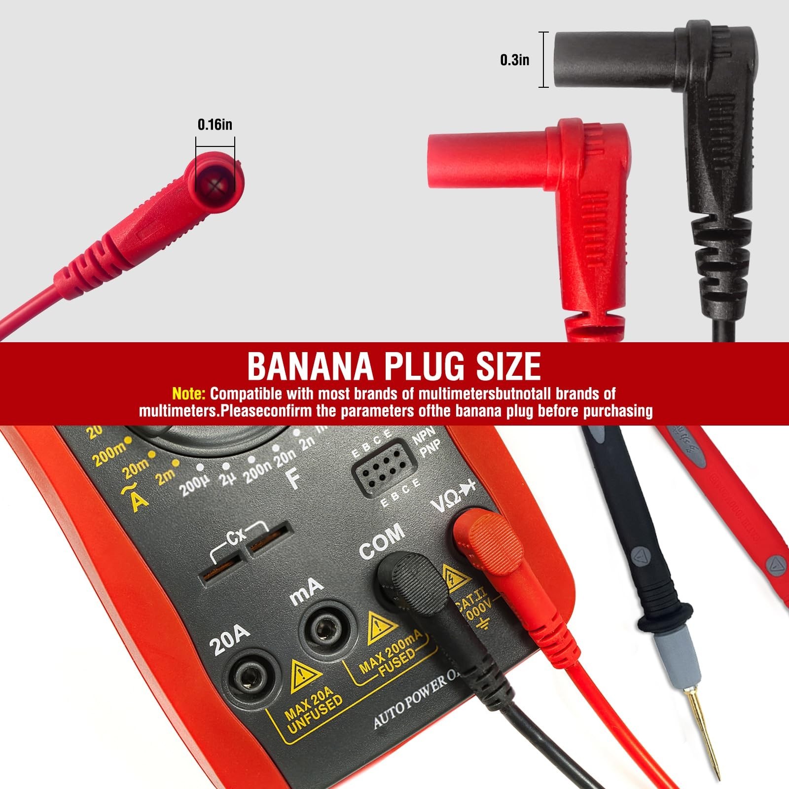 Multimeter Test Leads Kit 1000V 20A Silicone Extra Long Probes Universal Fit NEW