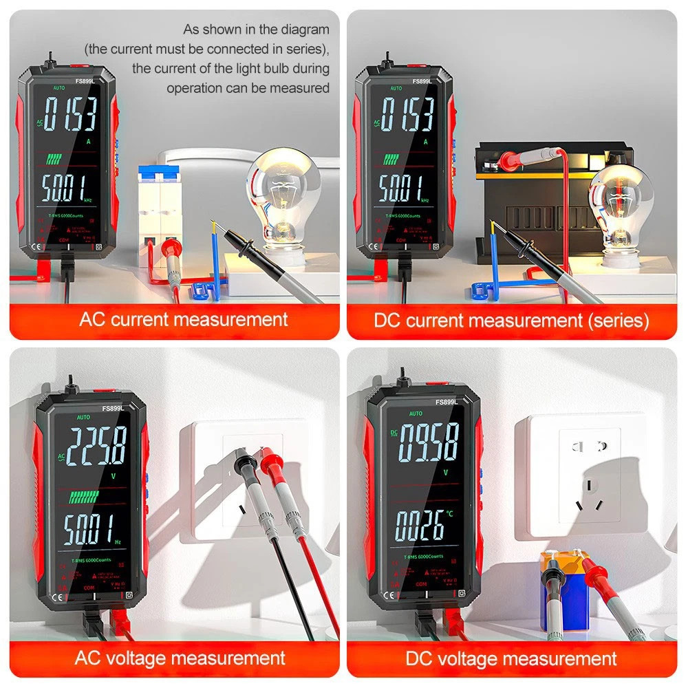 FS899L Digital Multimeter with Color Screen & Storage Case, USB C Rechargeable