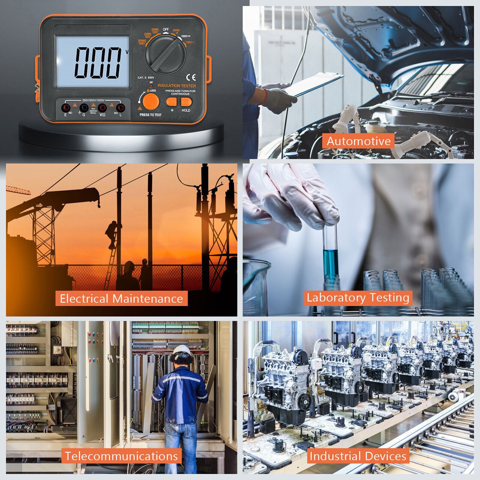 Digital Insulation Tester 250V/500V/1000V DC Voltage/Resistance/Continuity Test