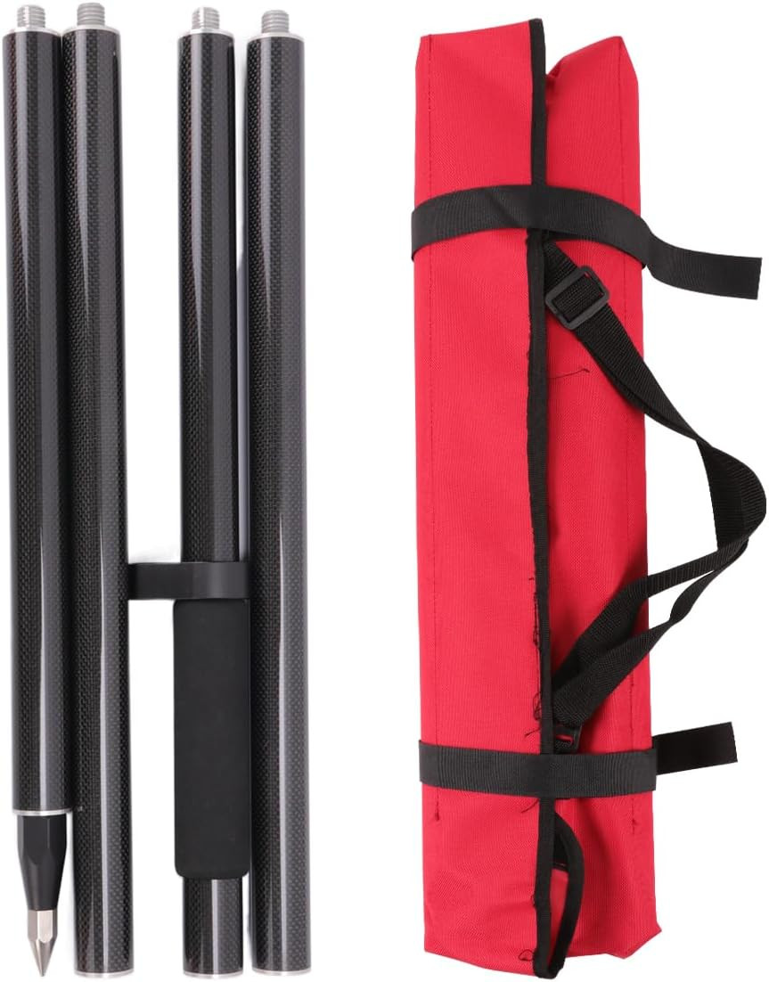 Carbon Fiber GPS Pole, 6.6FT Surveying Prism Pole, 4 Sections GPS Rover Rod, 2M