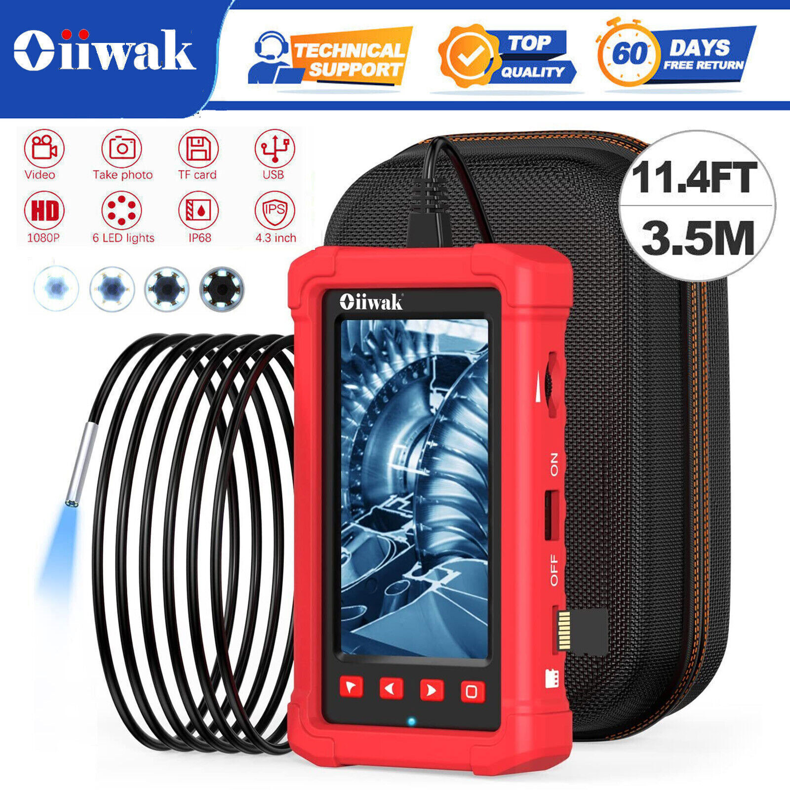 3.5m 1080P HD 3.9MM 4.3″ Screen Industrial Endoscope Borescope Inspection Camera