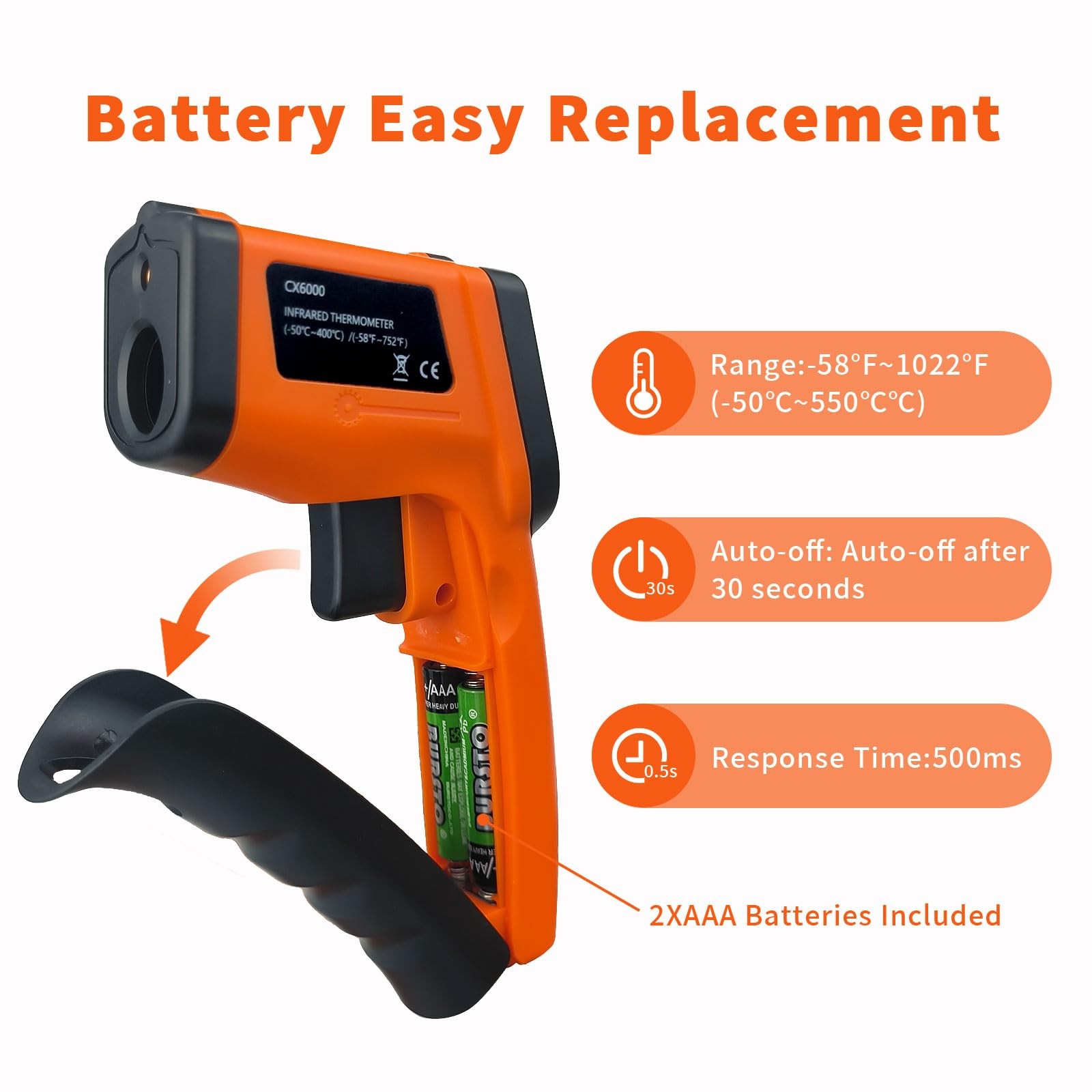 Huijigemy Non-Contact Infrared Thermometer Gun X6000- Handheld Digital Orange