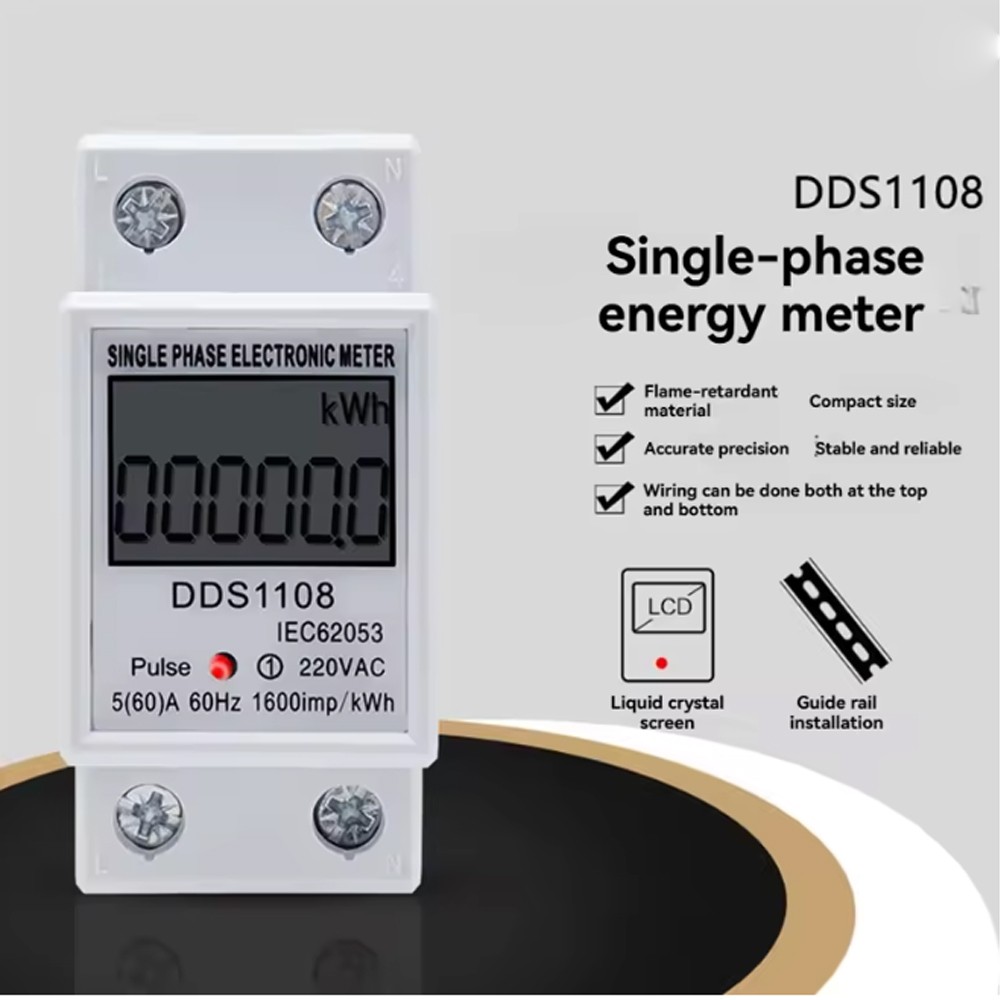 LCD Single Phase Electric Energy Meter KWH AC Digital Watt-Hour Meter 220V 60A