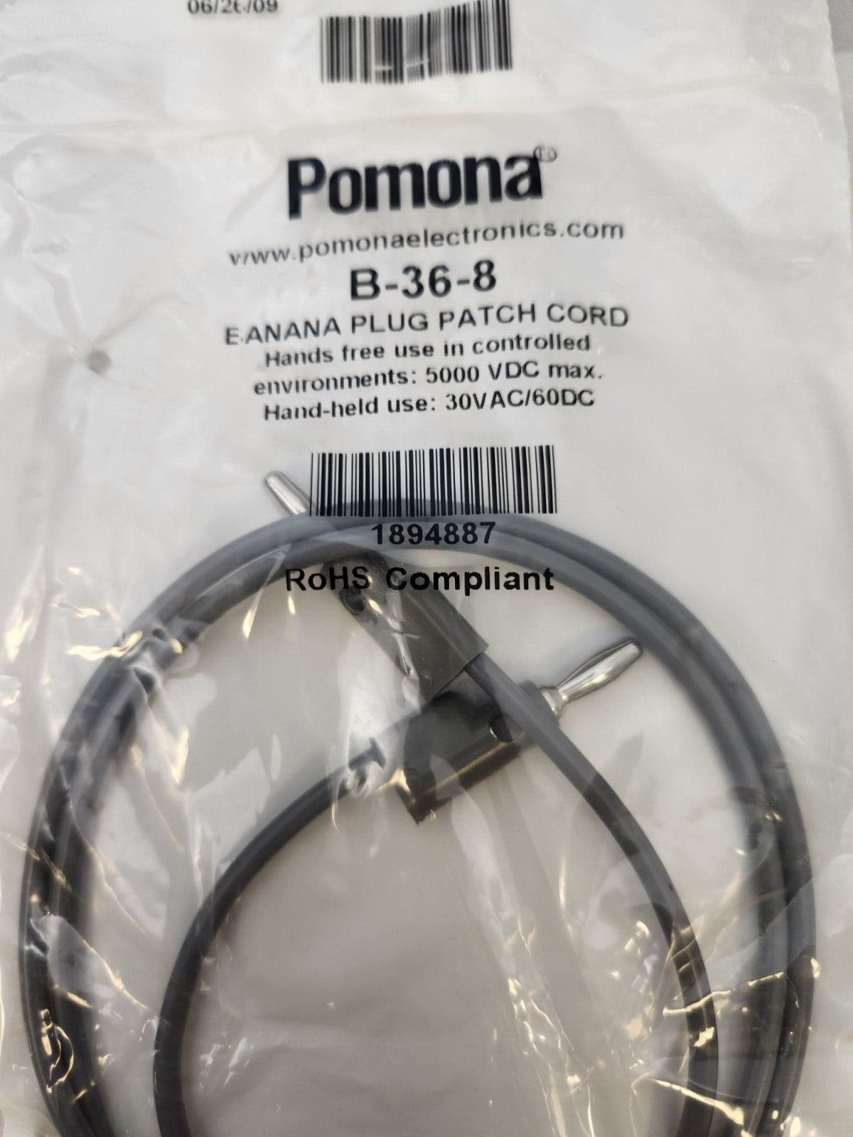 Pomona B-36-8 Stacking Banana Plug Patch Cord, Gray, 36 In.
