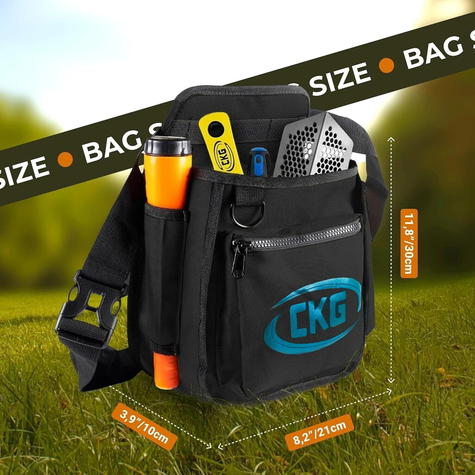 CKG Metal Detecting Finds Bag Waist Digger Tools Bag for Pinpointer, Black