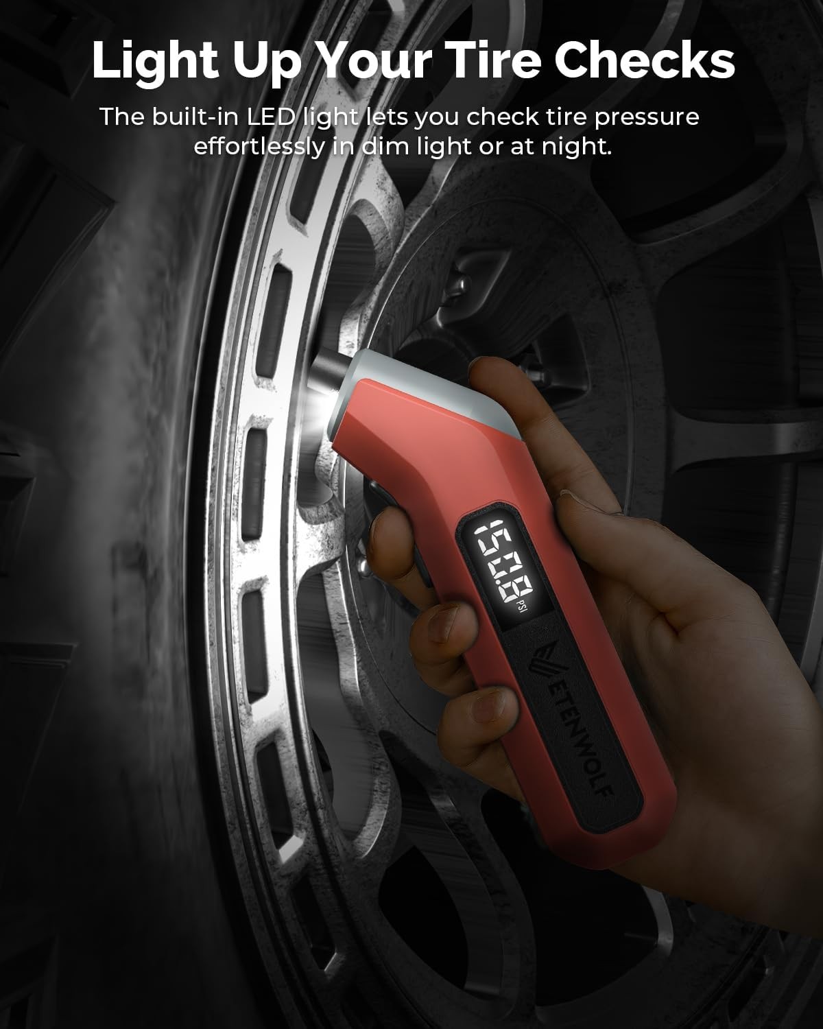 ETENWOLF T300 Digital Tire Pressure Gauge 3-200 PSI ANSI Calibrated Orange