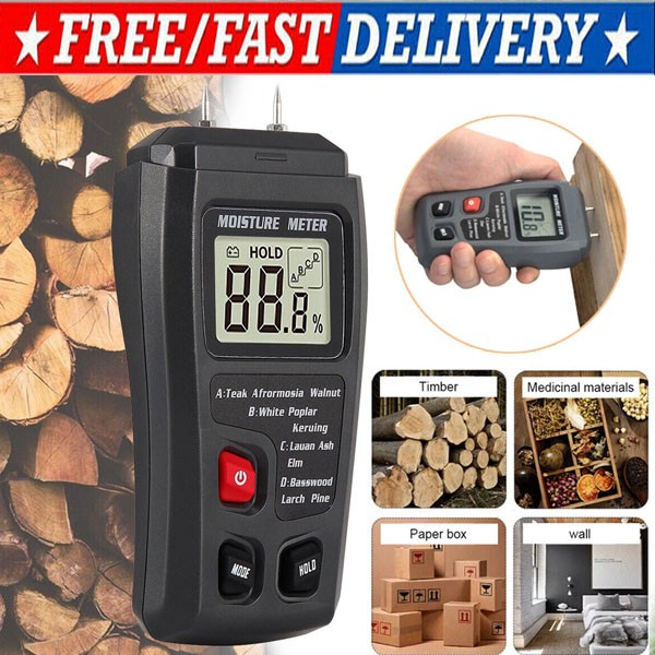 Digital LCD Wood Moisture Meter Detector Tester Wood Firewood Paper Cardboard