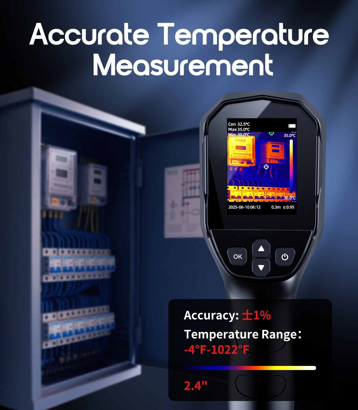 Thermal Camera, 240×240, -4°F–1022°F, 25Hz IR Imaging with Temp Alarm, 50° FOV